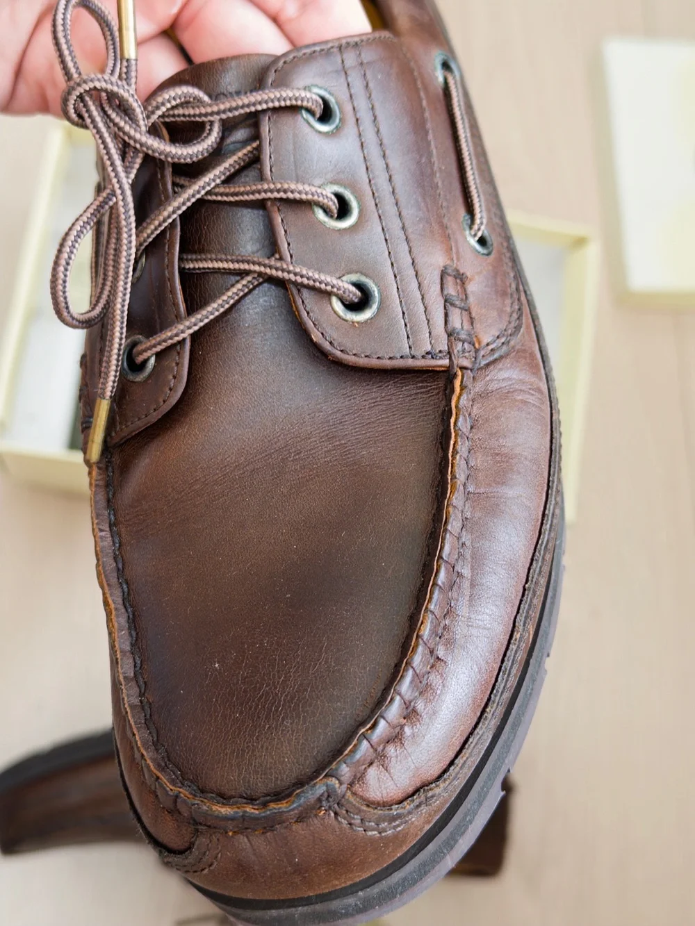 HhBrown handcrafted Leather Moc Toe Boat Shoes